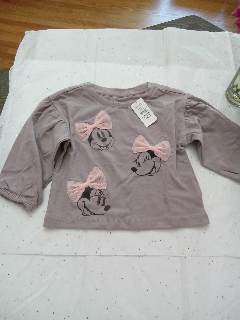 GAP Baby Girl Gray Long-Sleeve Minnie Top with Pink Bows